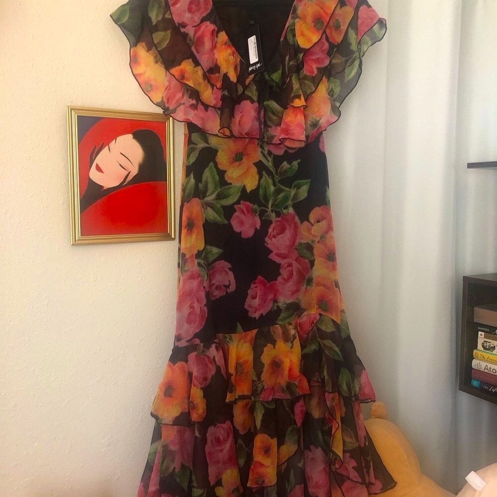 Nasty Gal Pink and Orange Ruffled Tiered Maxi Dress